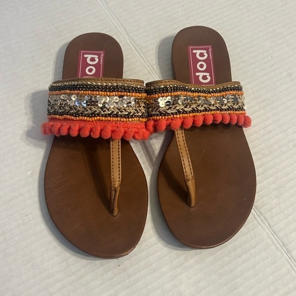 POP Kazbah Womens Colorful Beaded, Sequin Strap Flip‎ Flop Sandals Sz 7M 🟥 - Picture 1 of 6
